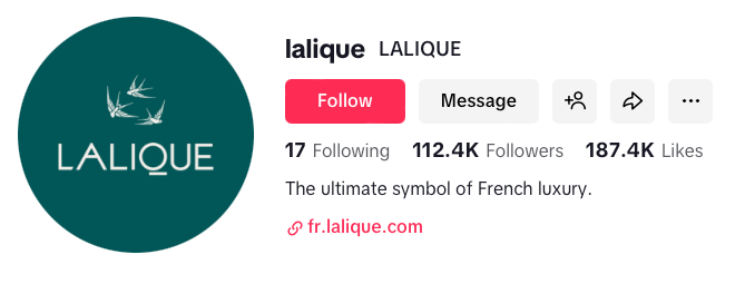 Lalique TikTok profile: 112.4K followers, 187.4K likes